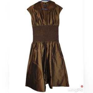 Shani Copper cap sleeve V-neck wide smocked empire waist Fit Flair Sz 8 Dress